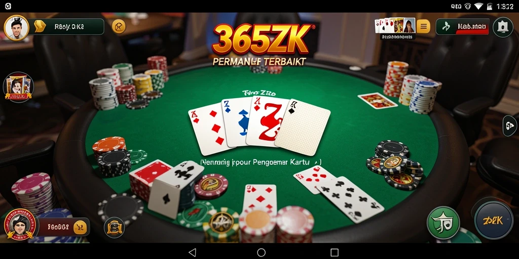 Tampilan gameplay keren dari aplikasi 365ZK yang penuh aksi Poker.