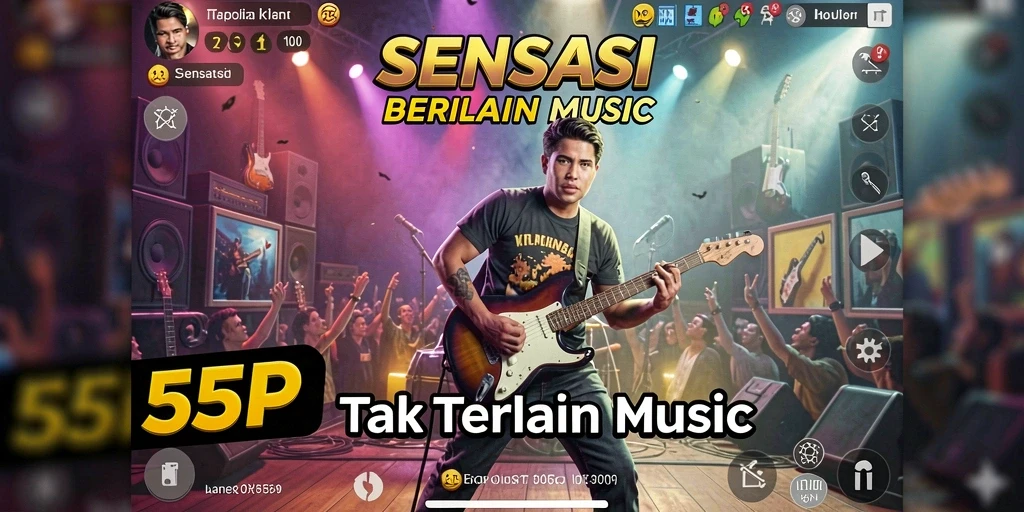 Screenshot permainan 55RP menunjukkan interaksi pengguna dengan lagu-lagu.