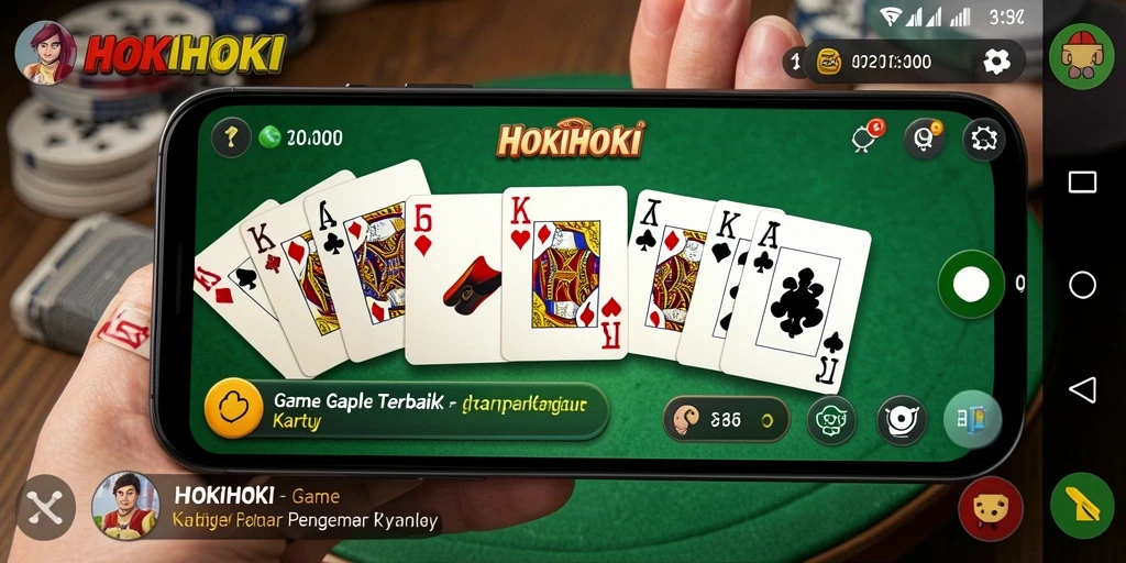 Gameplay HOKIHOKI dengan ilustrasi seru permainan Gaple.