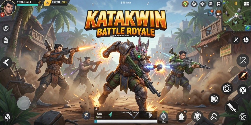 Gameplay Battle Royale KATAKWIN yang mendebarkan dan penuh aksi.