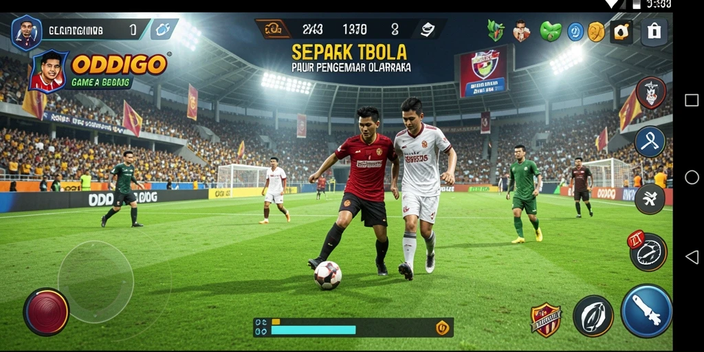 Tampilan utama ODDIGO menampilkan aksi sepak bola yang seru dan realistis.