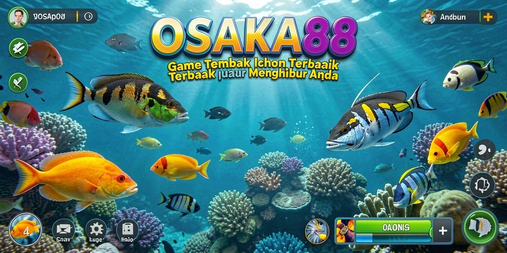 Screenshot utama OSAKA88 menampilkan pemain menembak ikan dengan grafik menakjubkan.