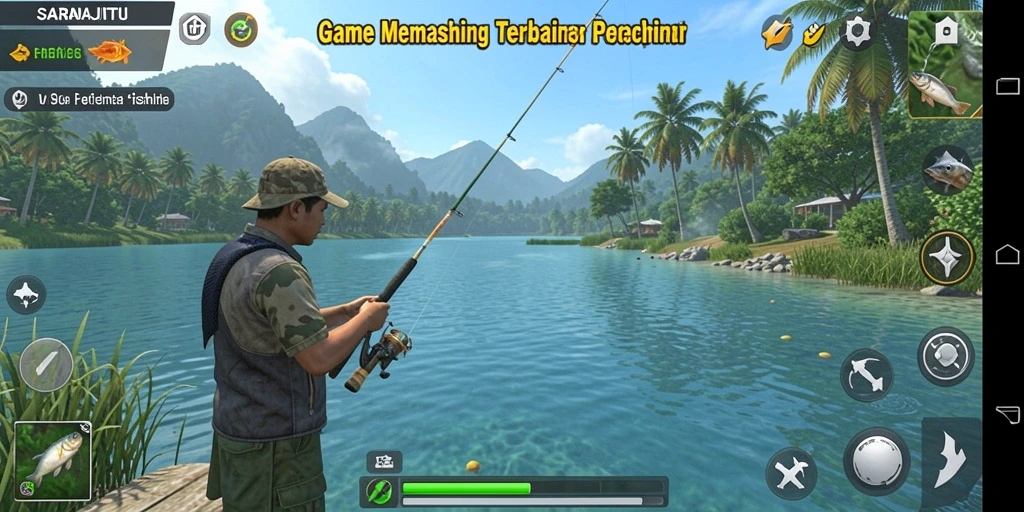 Tampilan gameplay SARANAJITU yang memukau saat memancing.